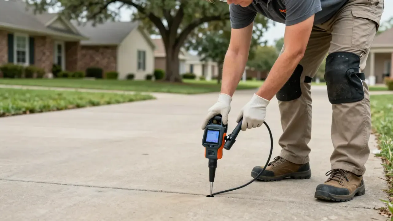 Leak Detection in Spring, Texas: close-up shot of a leak detection specialist's hands operating an advanced electronic